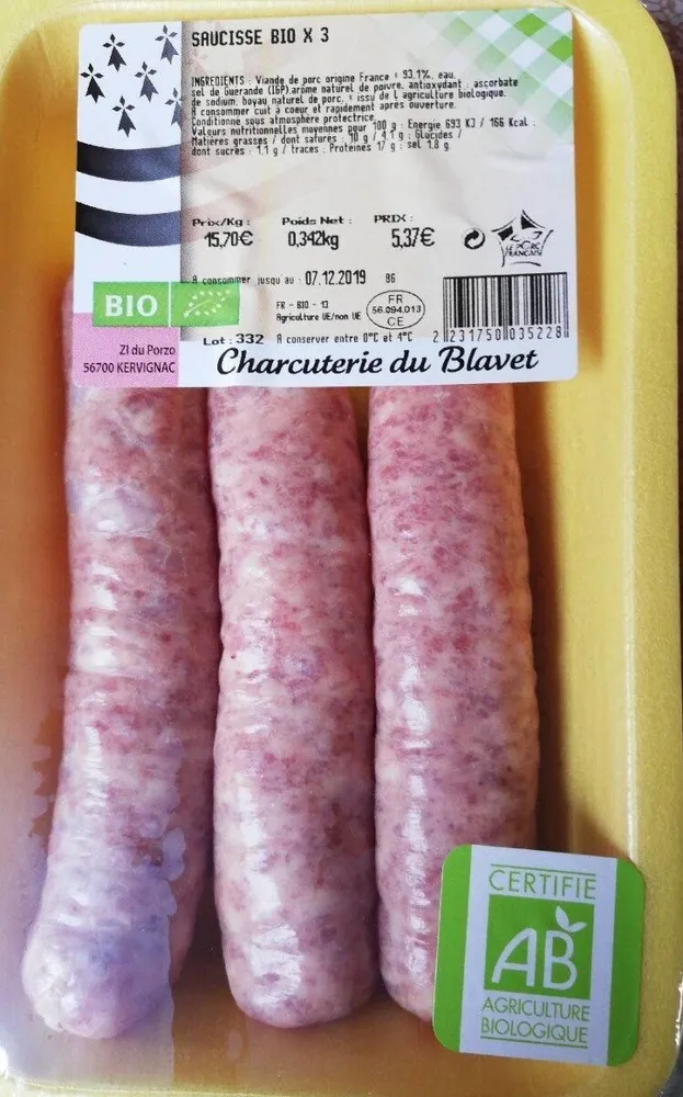 Saucisses bio x3