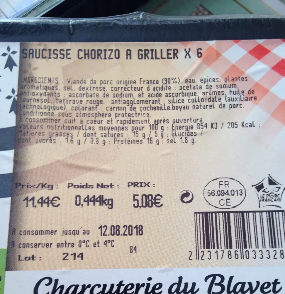 Saucisse chorizo a griller