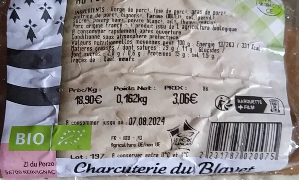 Terrine supérieure rôti au four  bio