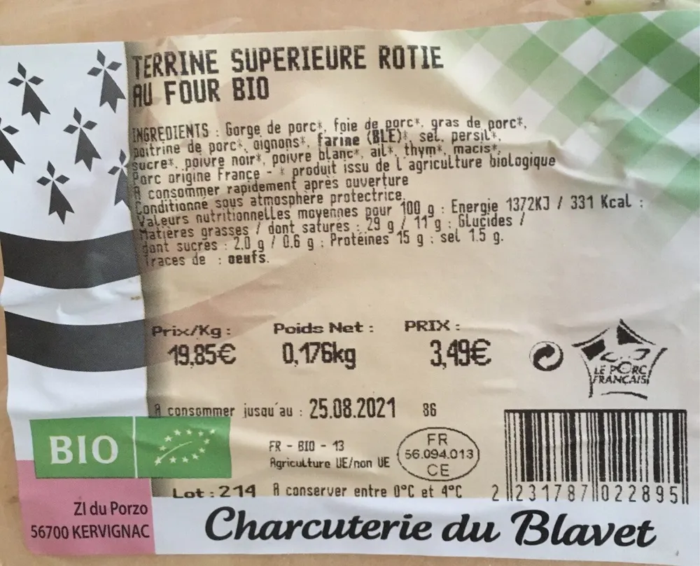 Terrine supérieure rôtie au four
