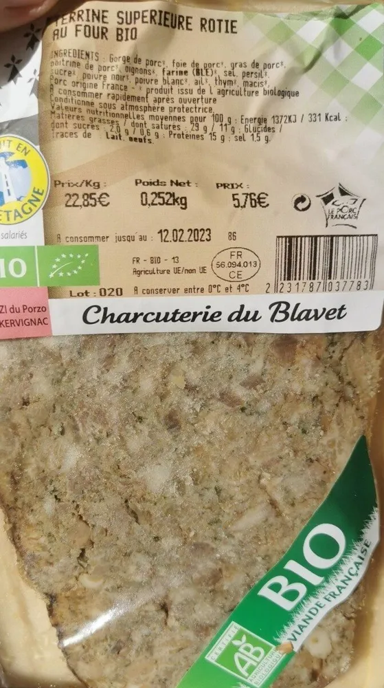Terrine supérieur rôtie au four bio