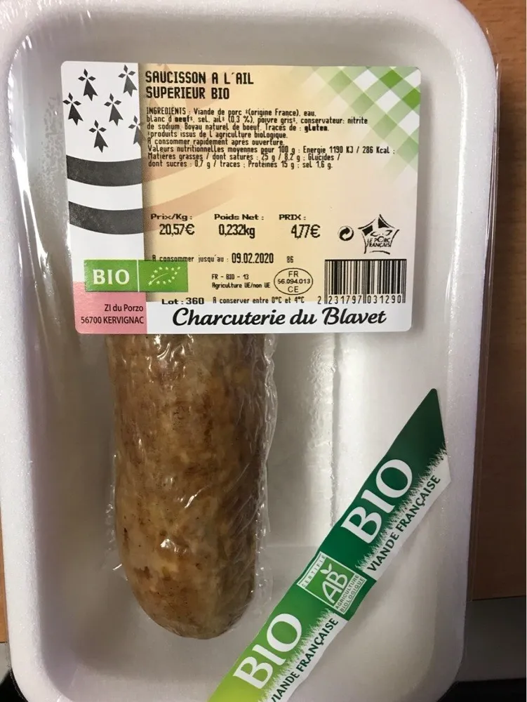Saucisson a l ail superieur bio