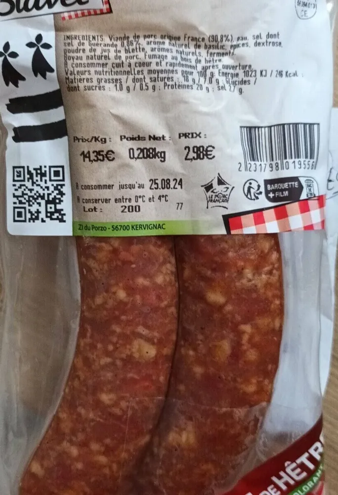 2 saucisses supérieures à cuire