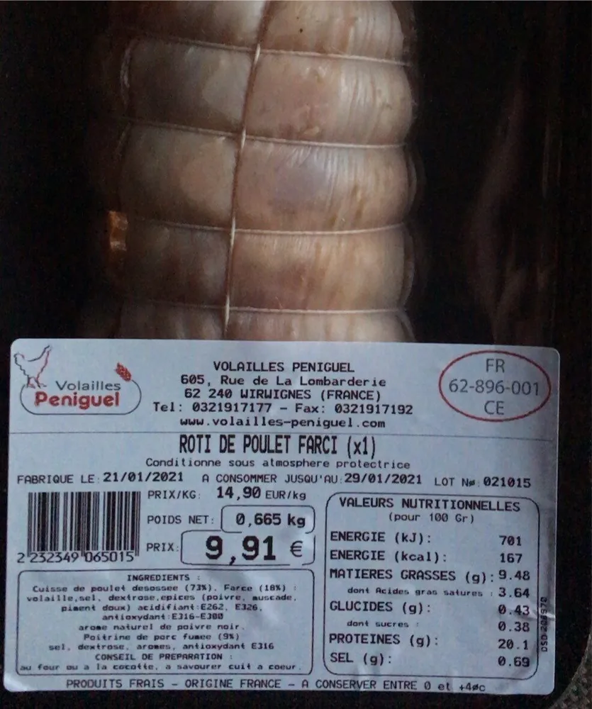Roti de poulet farci