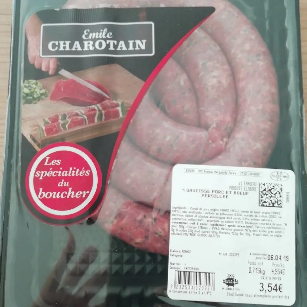 Saucisse bœuf porc persillée