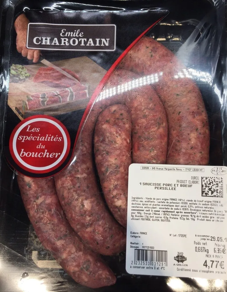 Saucisse porc et boeuf persillée
