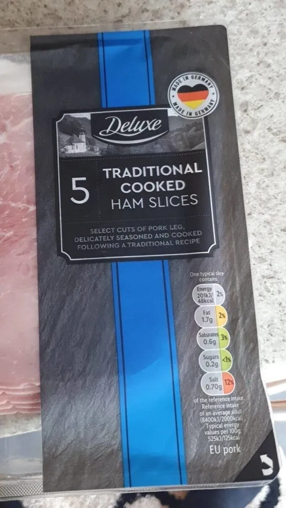 Traditional cooked ham slices