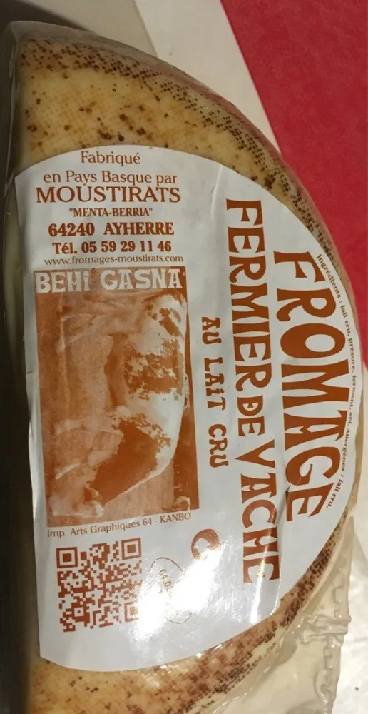 Fromage fermier de vache au lait cru