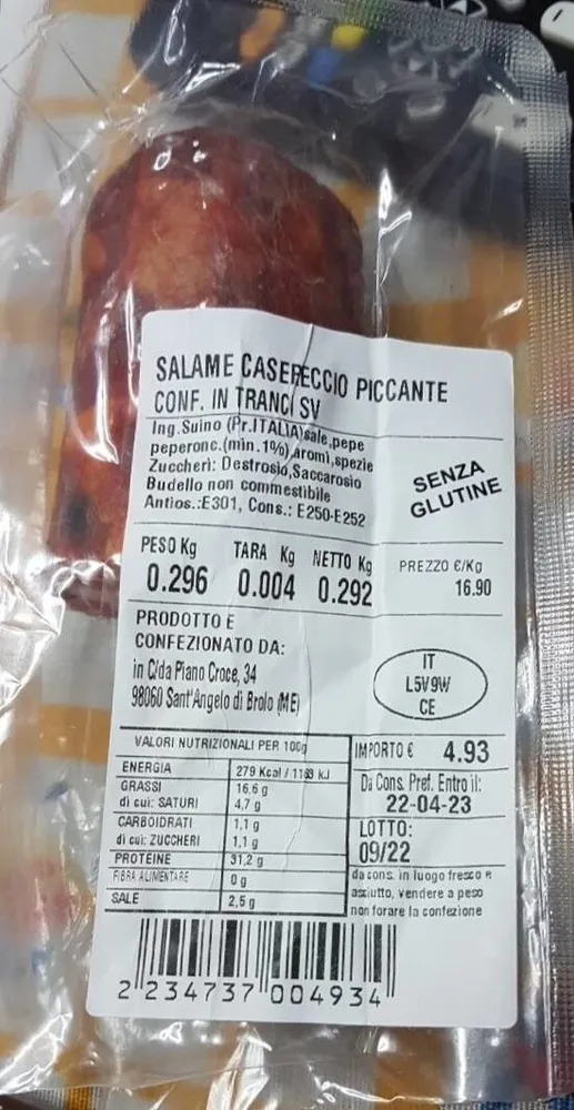 Salame Casereccio Piccante