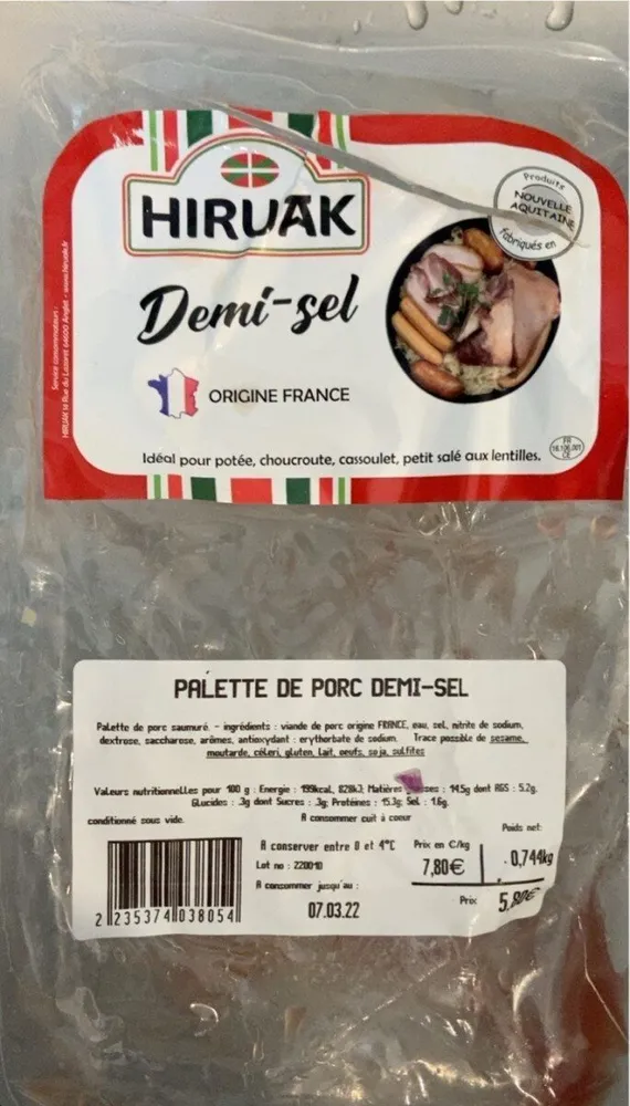 Palette de porc demi-sel