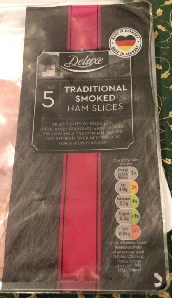 Cooked and smoked ham slices