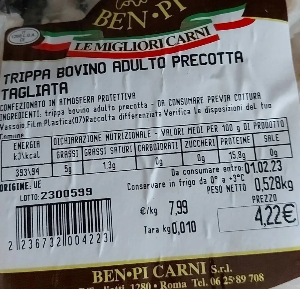 Trippa bovino adulto precotta tagliata