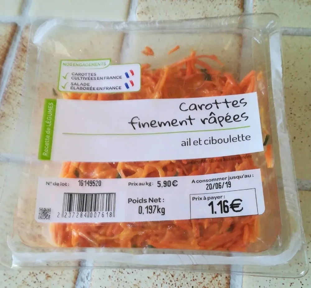 Carottes finement râpées