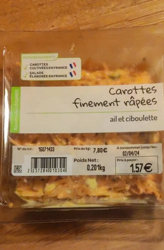 Carottes finement râpées