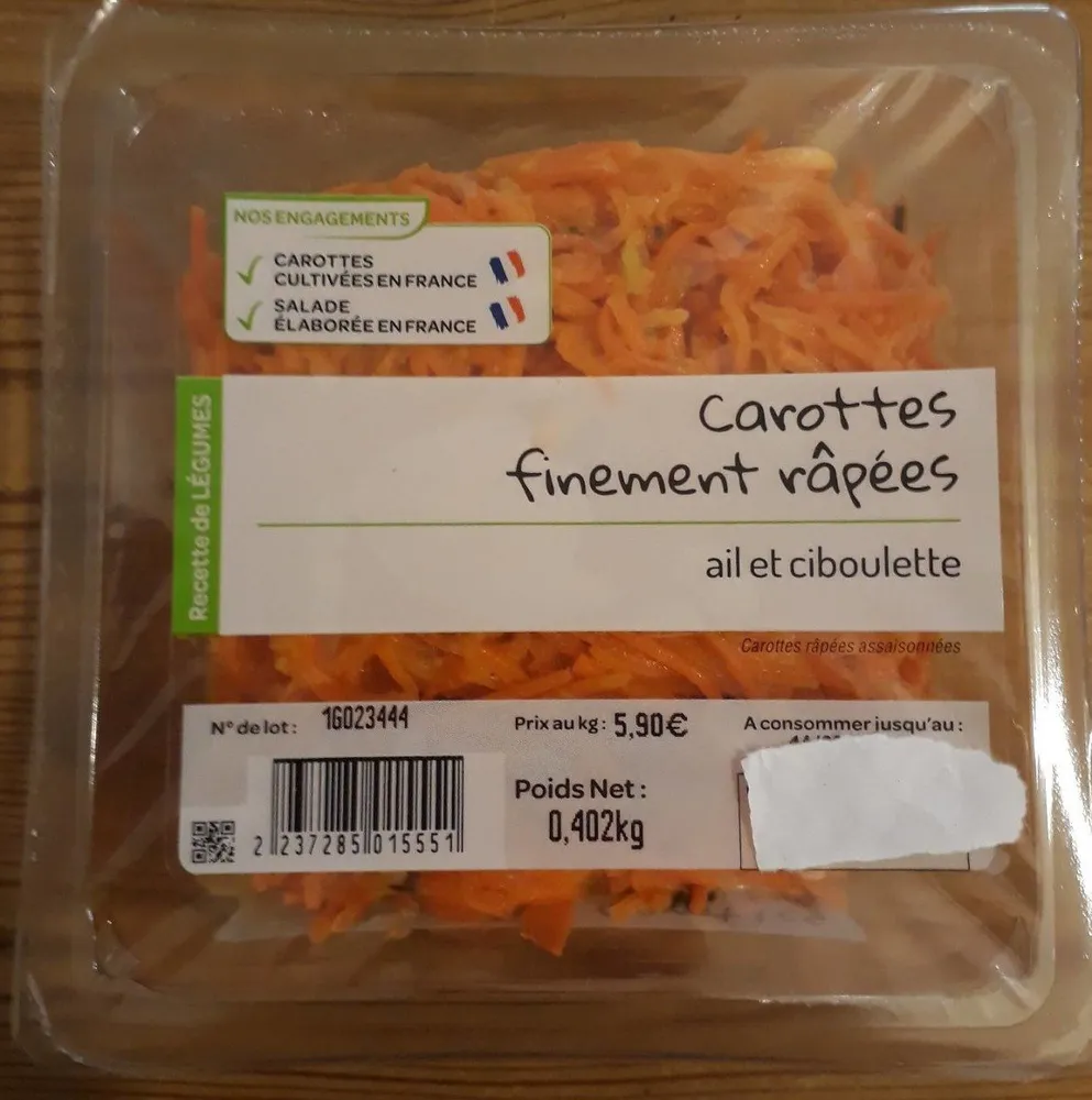 Carottes finement râpées