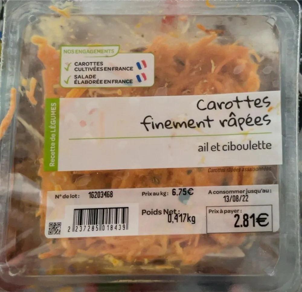 Carottes finement rapées ail ciboulette