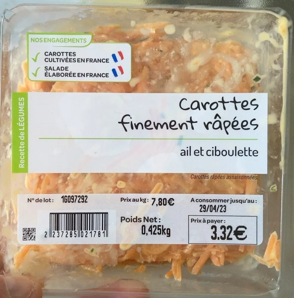 Carottes finement râpées