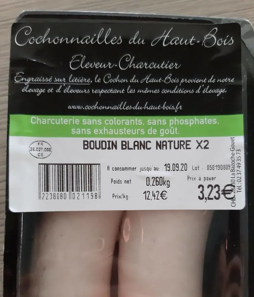 Boudin blanc nature x2