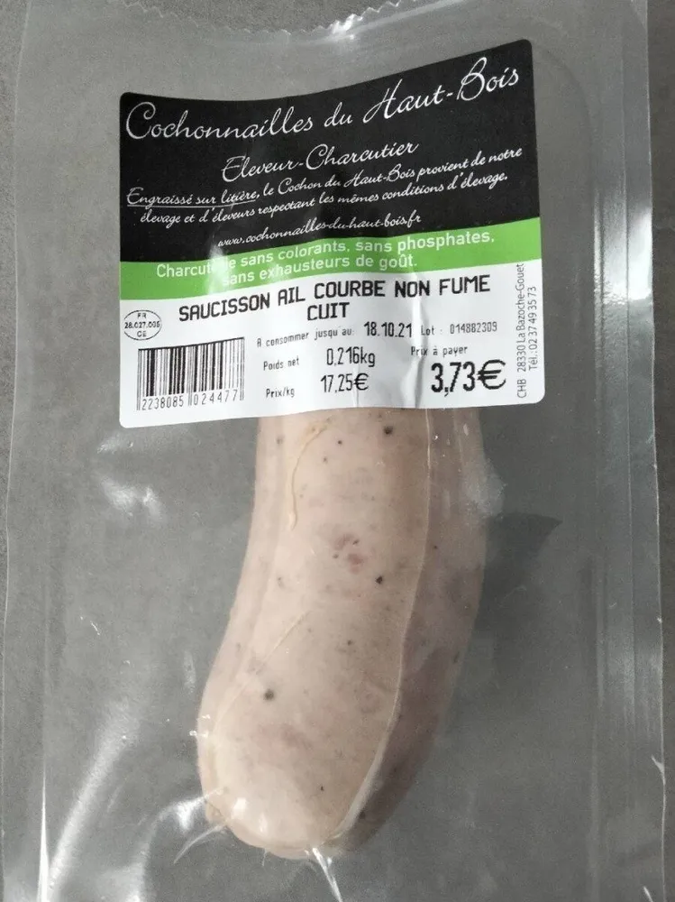 Saucisson ail courbe non fumé cuit