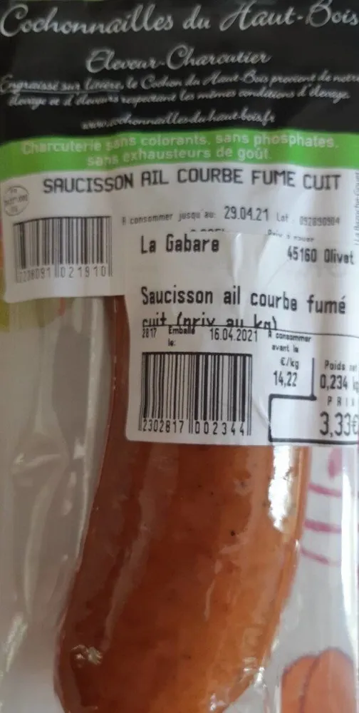 Saucisson ail courbe fumé cuit