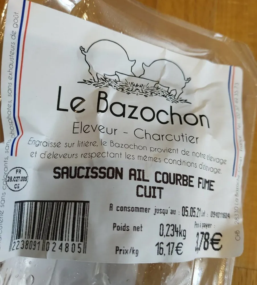 Saucisson ail courbé fumé cuit