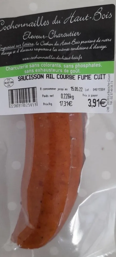 Saucisson ail courbé fumé cuit