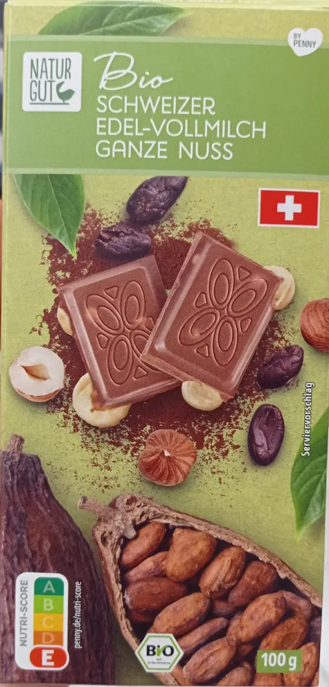 Bio Schweizer Edel-Vollmilch Ganze Nuss