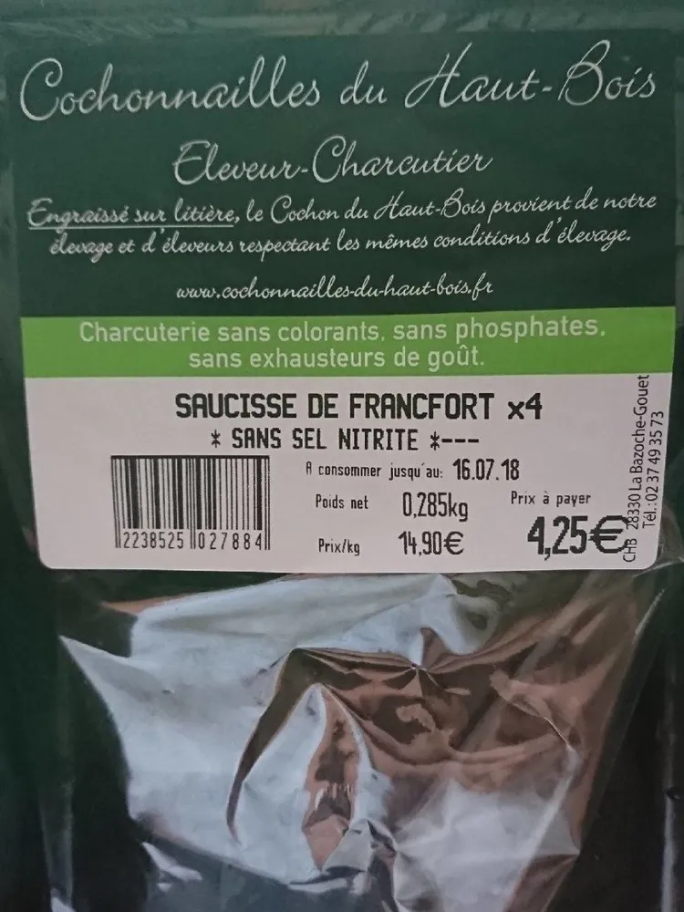 Cochonnailles du haut bois saucisse Francfort