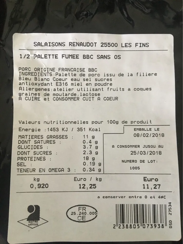1/2palette fumee sans os