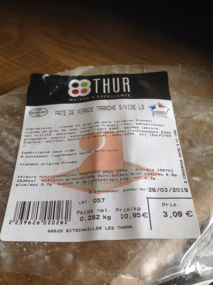 Pate de viande tranche s/vide