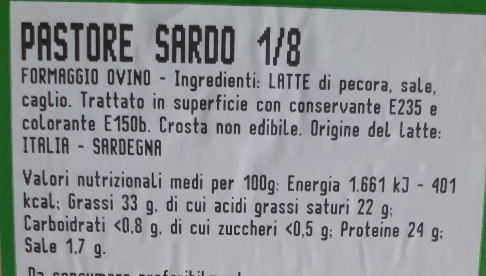 Pastore Sardo Formaggio Ovino