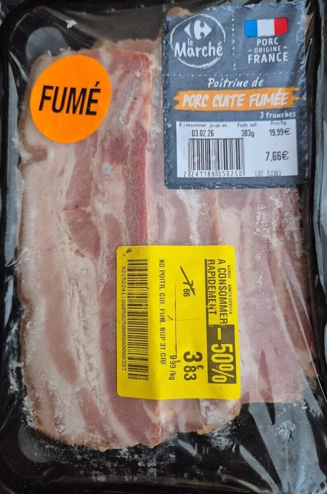 Poitrine de porc cuite fumée