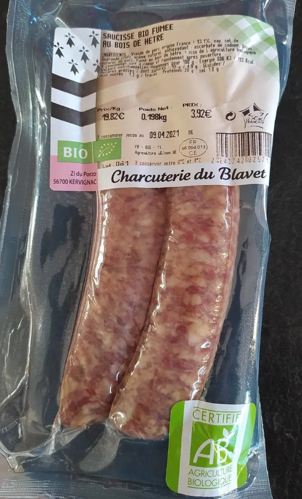 Saucisse bio fumée au bois de hêtre