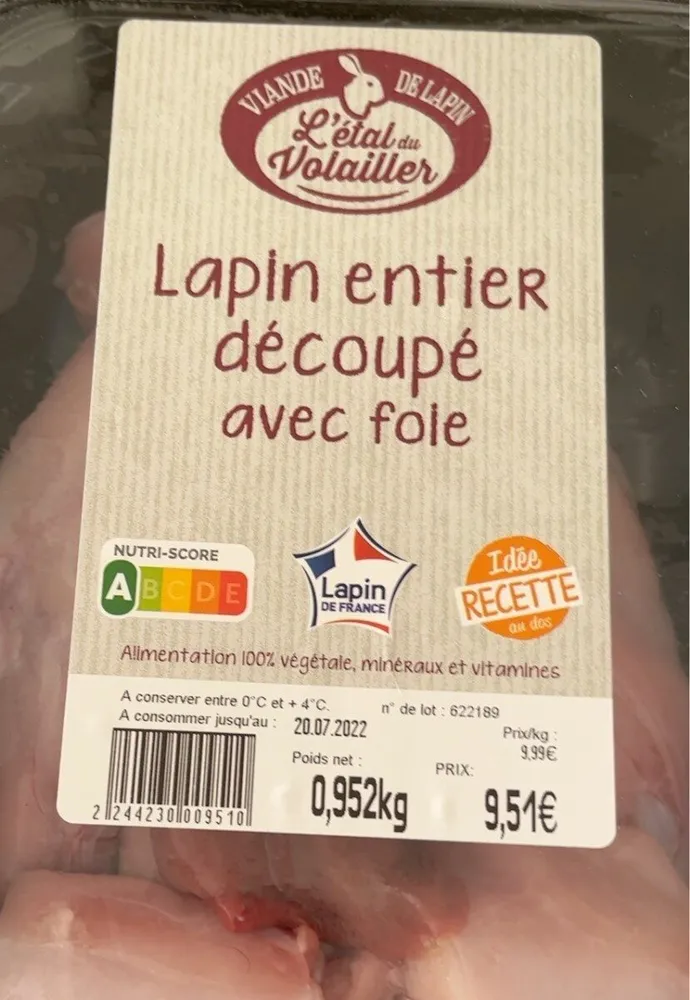 Lapin entier decoupé avec foie