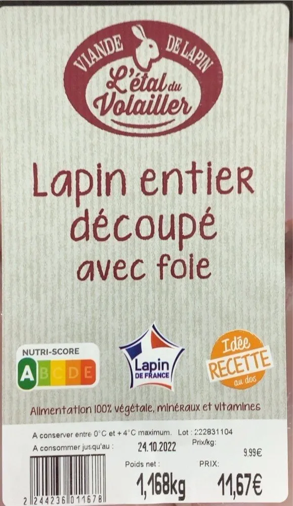 Lapin entier découpe avec foie