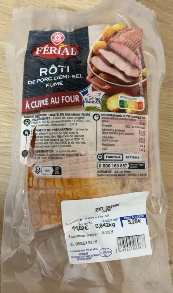 Roti de porc demi-sel fume