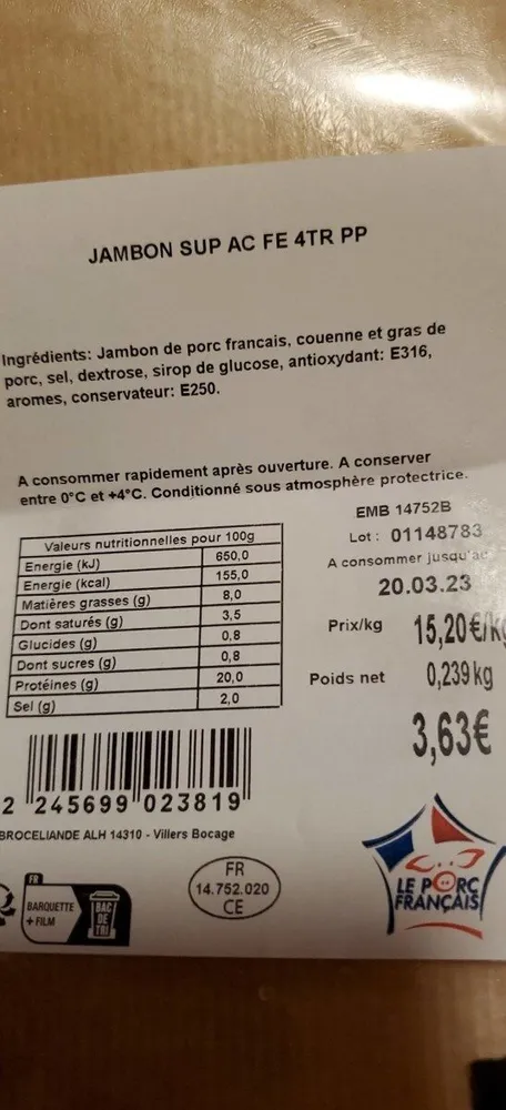 Jambon sup ac fe 4tr pp