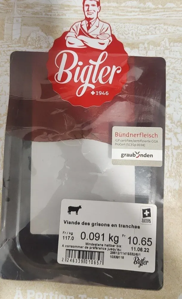 Viande des Grisons en tranches
