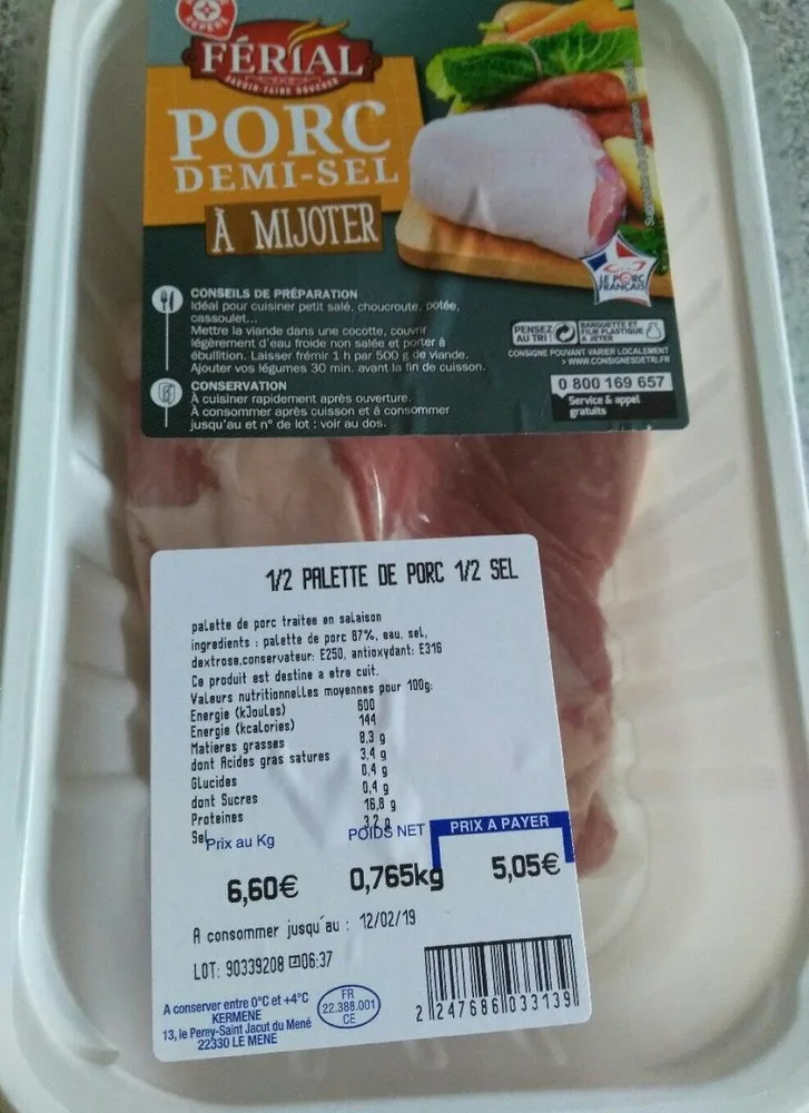 Porc demi sel. Demi  Palette de porc