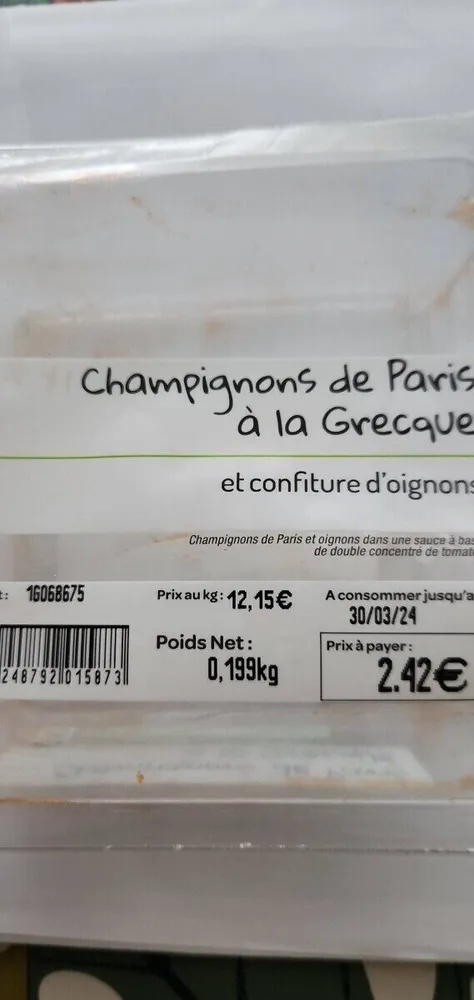 Champignons de Paris à la Grecque et confiture d'oignons