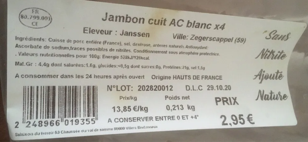 Jambon cuit AC blanc
