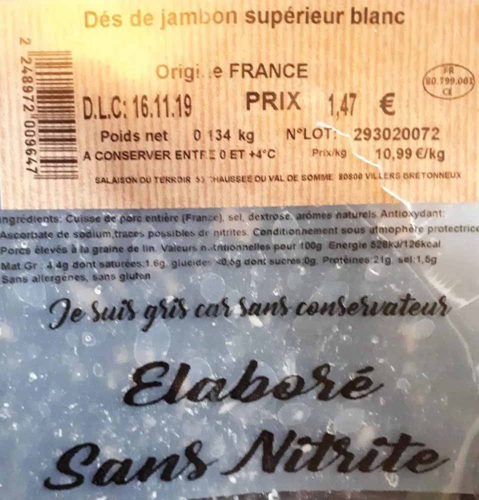 dés de jambon supérieur blancs