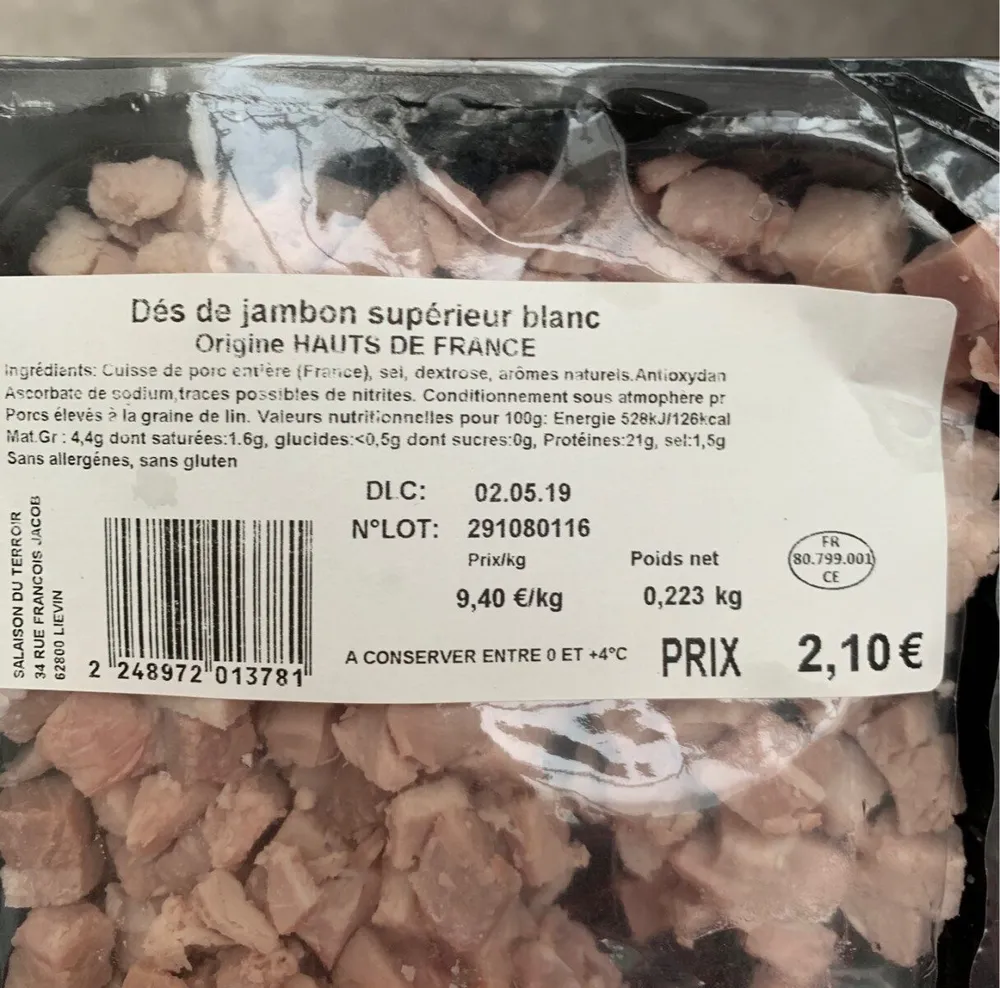 Dés de jambon superieur blanc