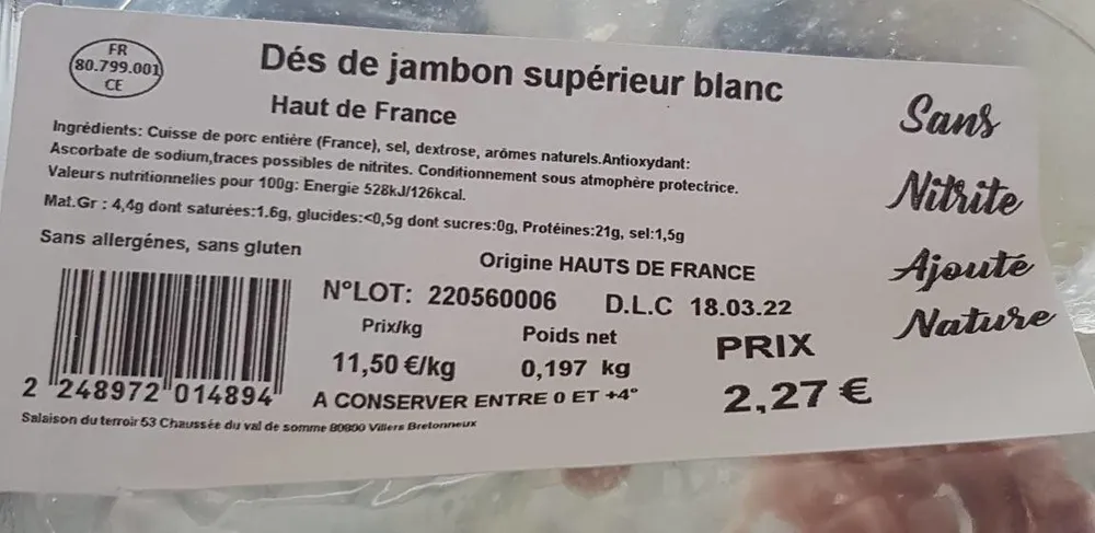Dés de jambon Supérieur blanc