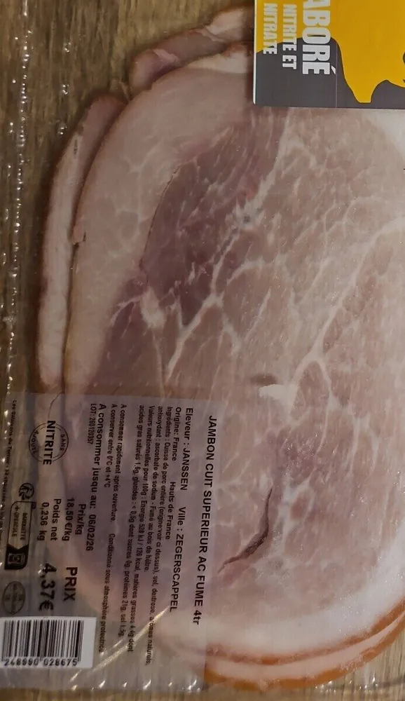 Jambon cuit superieur fume