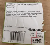 Saucisse de volaille bio