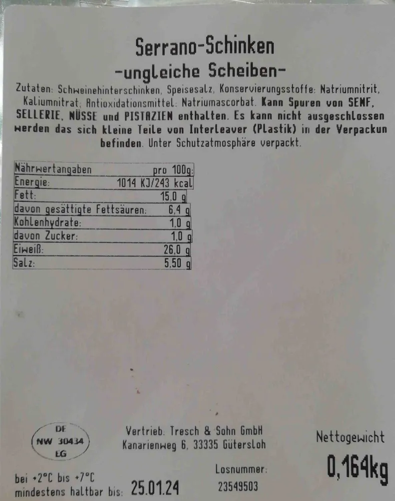 Serrano-Schinken, ungleiche Scheiben