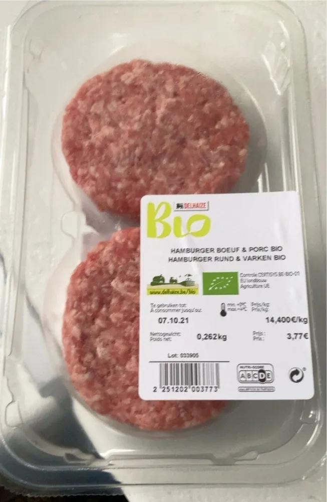 Hamburger boeuf et porc bio