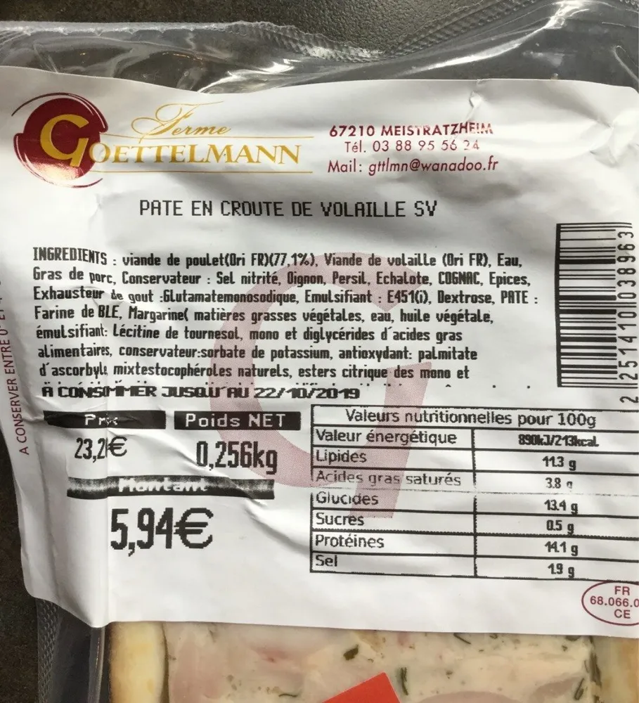 PATE EN CROUTE DE VOLAILLE SV
