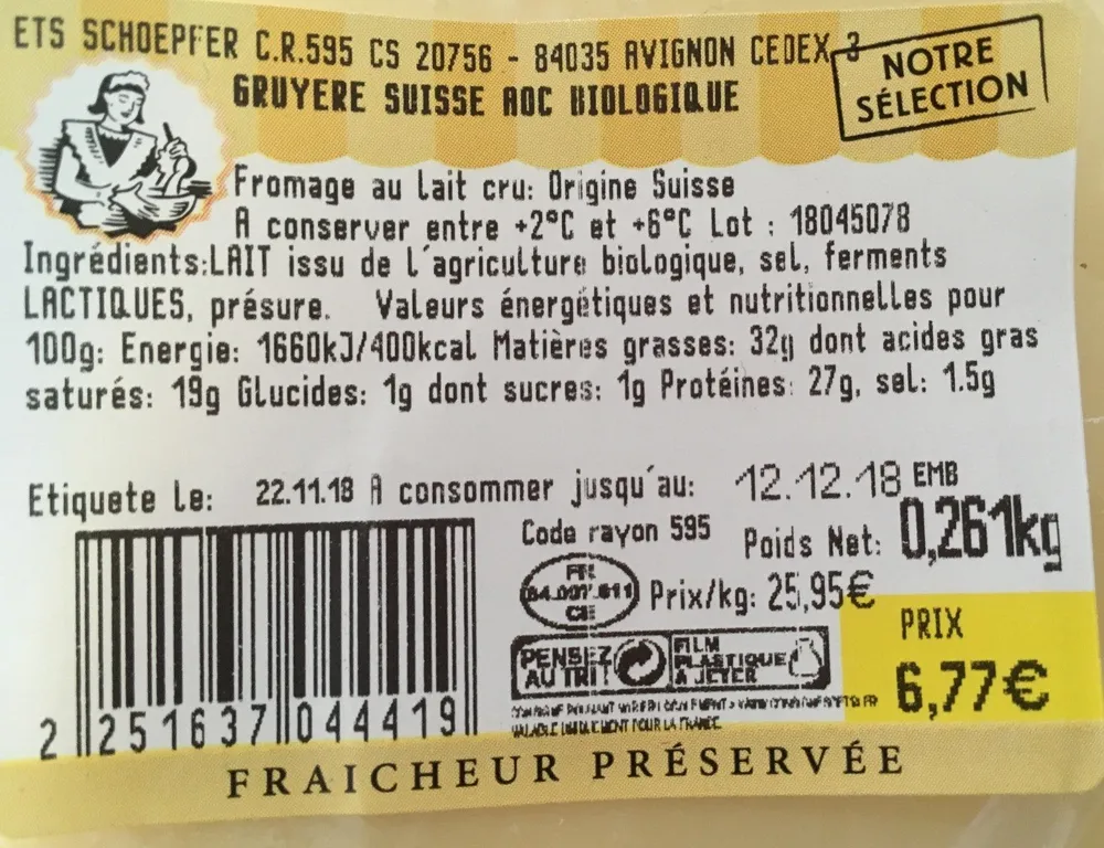 Gruyere suisse aoc biologique